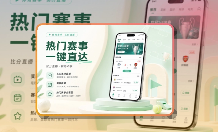使用说明 · 赛事信息App · 直播比分随时查看界面展示
